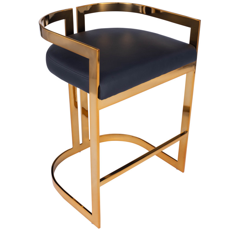 Butler Bravo Faux Leather Counter Stool, Black, Gold, Counter Stool (24.5” Seat Height)
