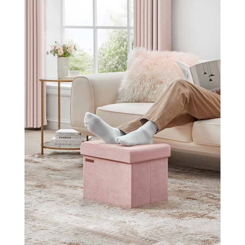 40cm Wide Velvet Tufted Rectangle Solid Colour Standard Ottoman with Storage, Pink