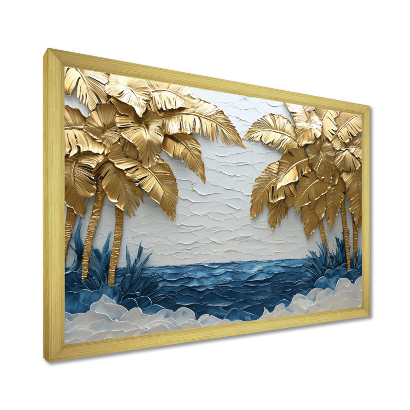 Corneshia, aqua doré sur la plage II - palmiers et palmiers, art mural sur toile, Reproduction encadrée d'une seule photo