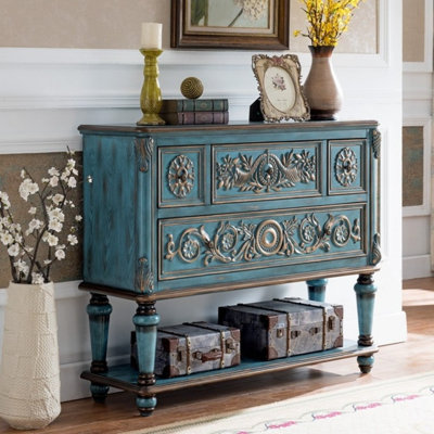 Vintage Four-Drawer Accent Chest with Bottom Shelf