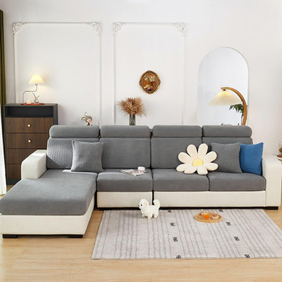 Texture Gray Stretch Sofa Cushion Cover – Large Single Seat, Pet-Friendly And Washable
