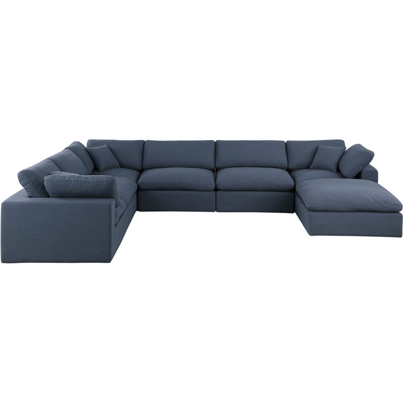 Canapé modulaire 7 pièces 7 pièces, Tissu texturé en lin bleu marine