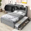 Lit double avec lit gigogne, configuration de rangement à tiroir et rangement pour la tête de lit, options grises, compartiments-1007545045
