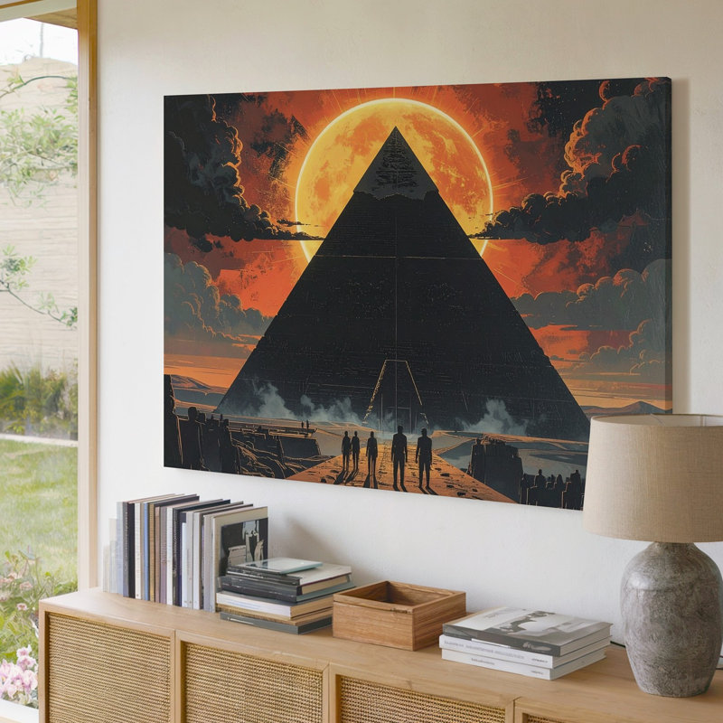 Art mural, pyramide cosmique, toile, éclipse solaire et monument antique, toile, H 9 po x l 12 po