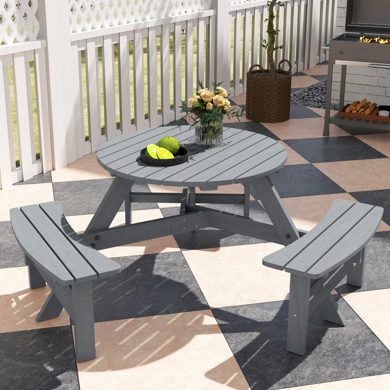 Banc de table de pique-nique avec trou pour parasol pour 6 personnes - gris