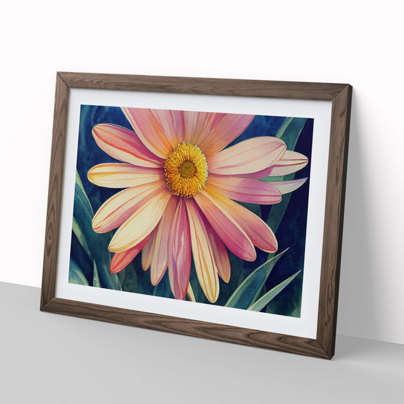 Watercolour Daisy Flower Vol.3 1 Piece Single Picture Frame Wall Art, 34cm H x 46cm W x 2cm D, Walnut Framed