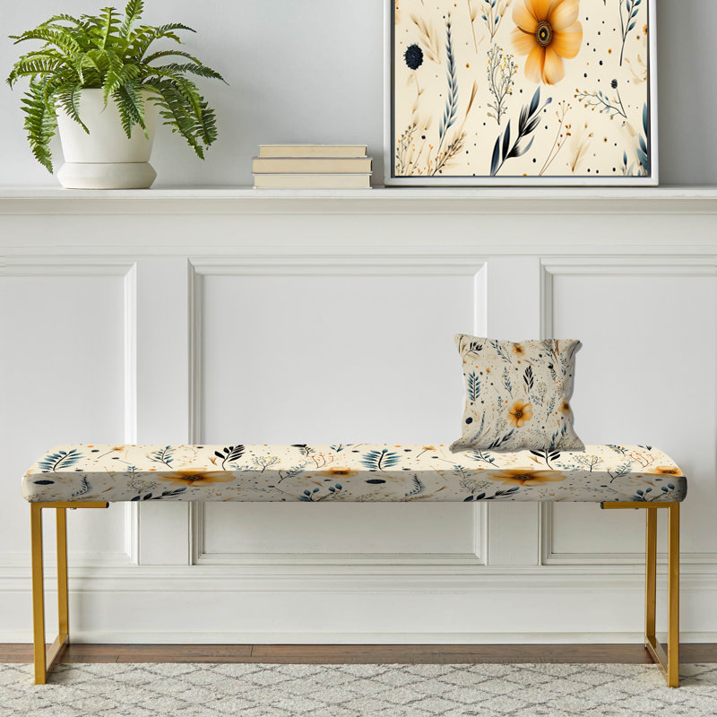 Nomadic Whispers Boho Pattern - Geometric Upholstered Gold Bench