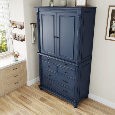Grand garde-manger autoportant - armoire de rangement haute de 43,3 po x 20 po x 77,3 po avec 6 portes, 2 tablettes réglables et 5 tiroirs, bleu