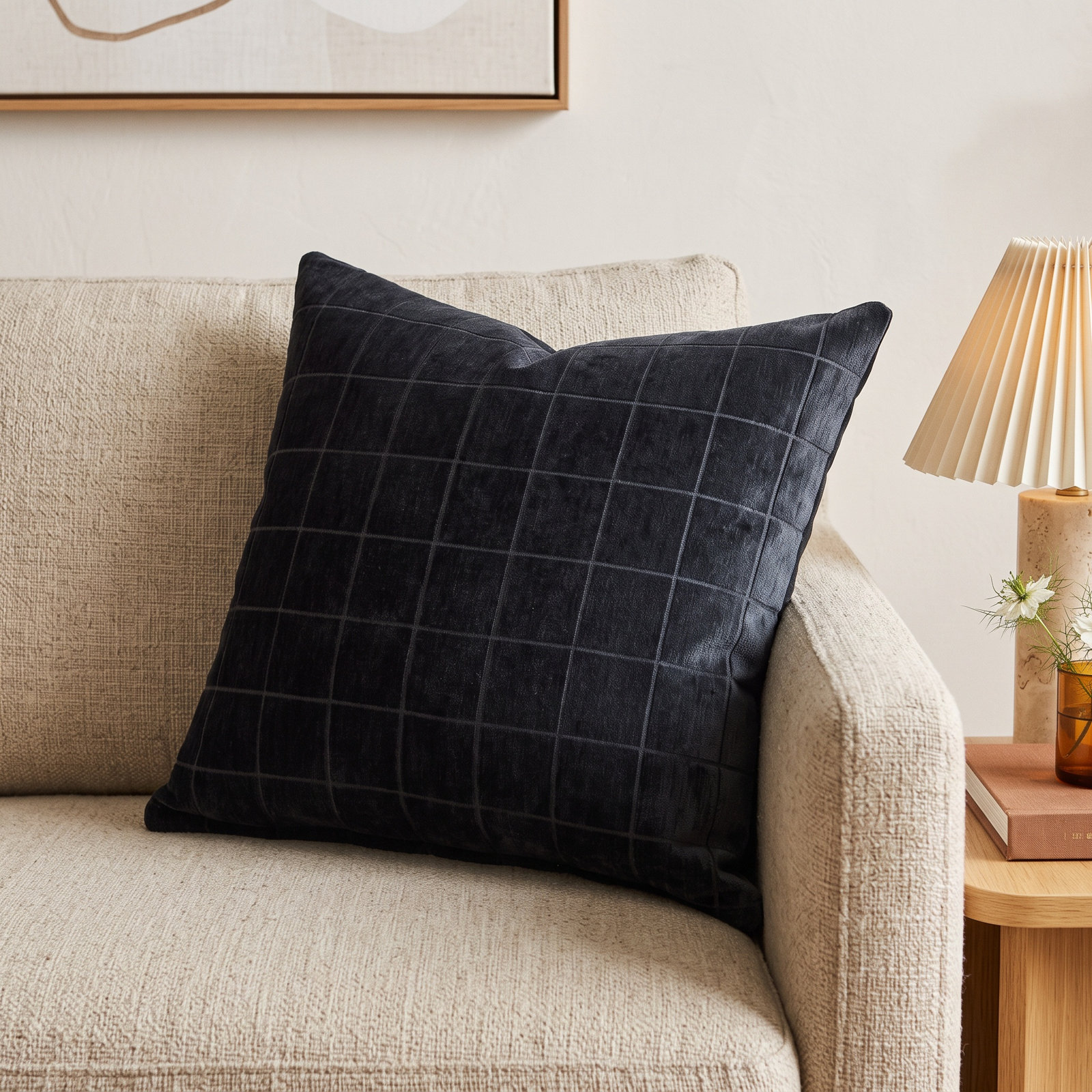 Otterville Chenille Throw Pillow, 18"H x 18"W, Polyester, Navy Geometric