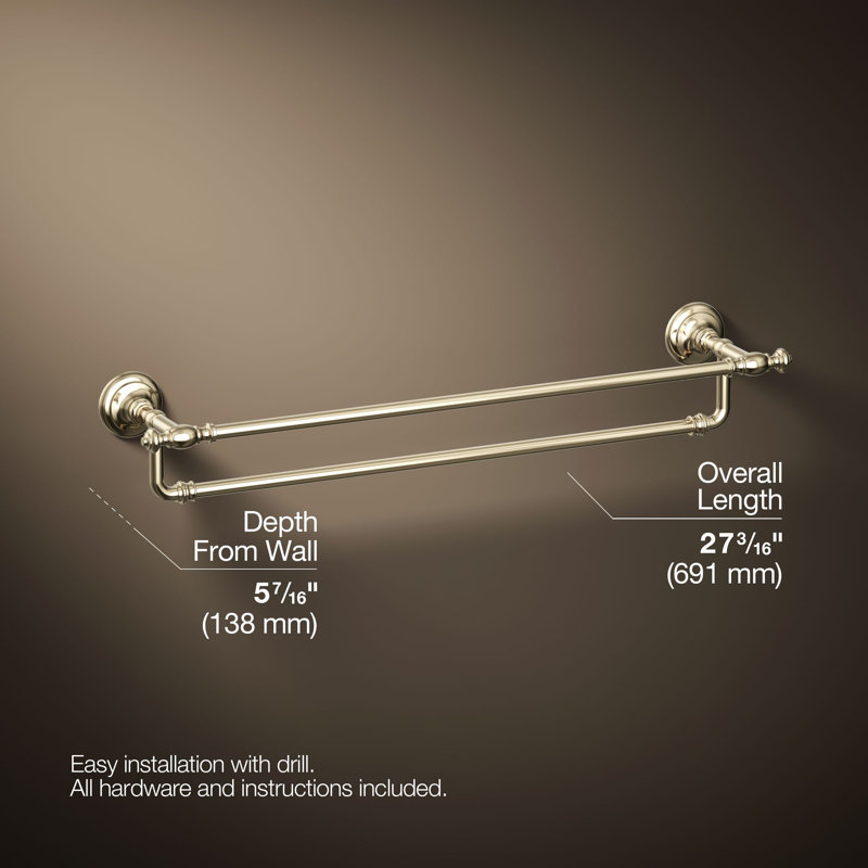 Artifacts® Double 24" Wall Mounted Towel Bar, Vibrant French Gold