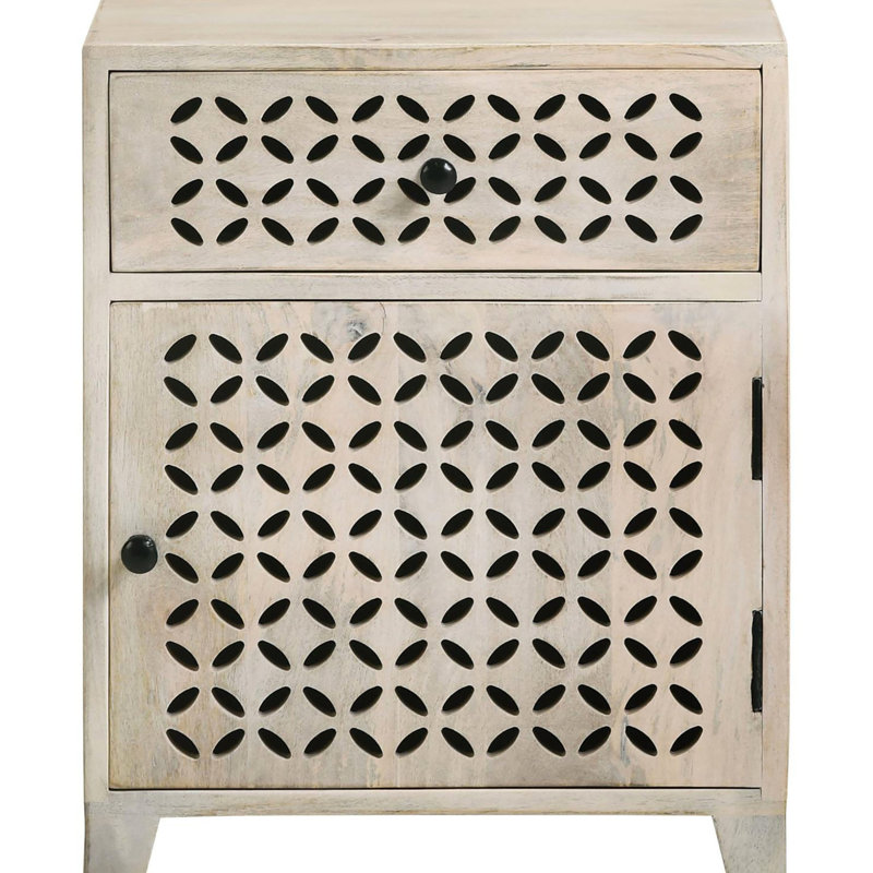 Armoire 1 porte avec tiroir en blanc délavé pour le rangement de la chambre à coucher beige