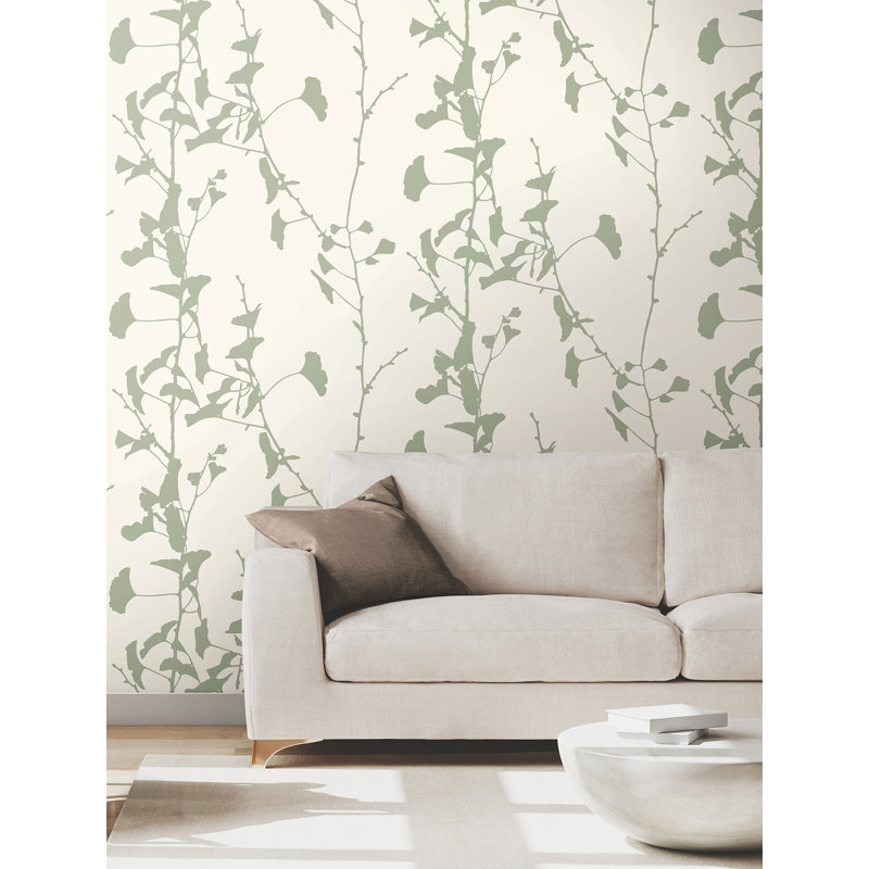 Papier peint silhouette Ginkgo, Vert