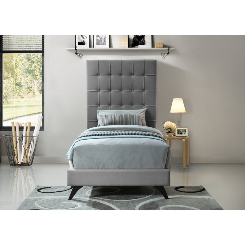 Lit plateforme tapissier Elly, Lit simple, Velours gris