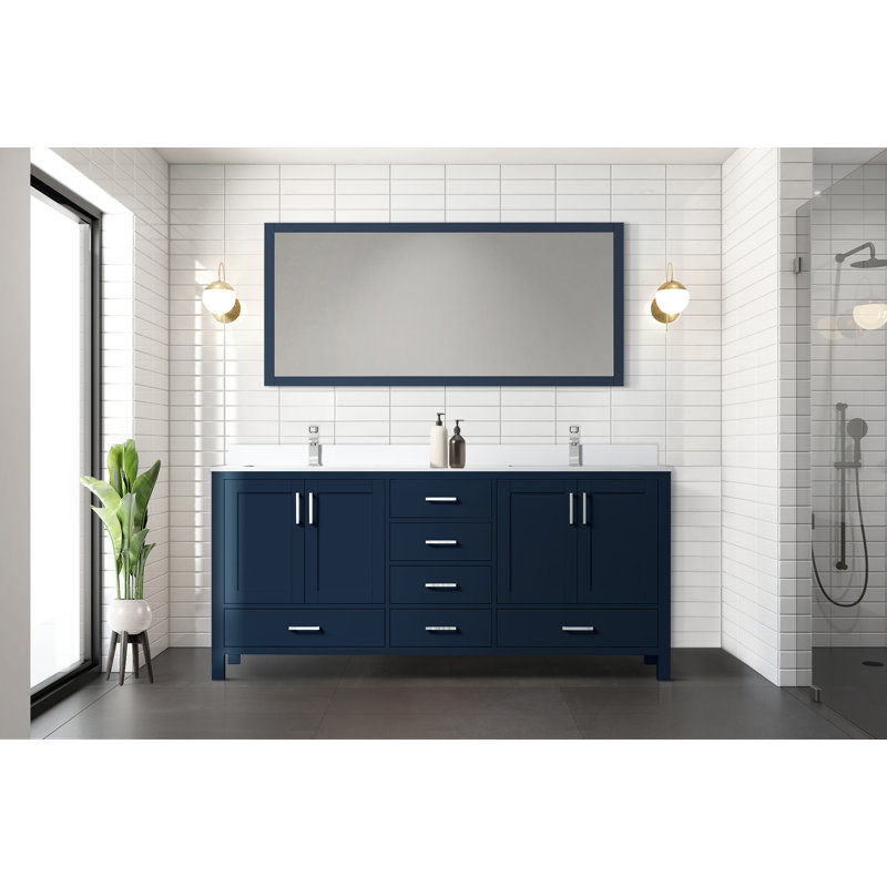 Jacques 72'' Navy Blue Double Bathroom Vanity with Cultured Marble Top