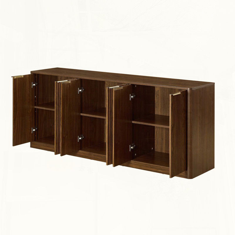 Buffet moderne ondulé avec contour incurvé et six portes, Walnut