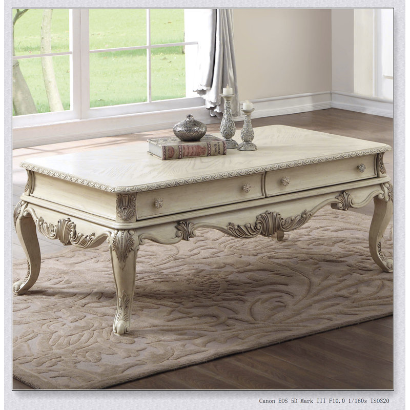 Table basse antique à 2 tiroirs avec pieds Cabriole