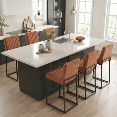 Tabouret de bar rembourré de 26 po à hauteur de comptoir avec base en métal, ensemble de 2 tabourets de cuisine rembourrés pour îlot de cuisine