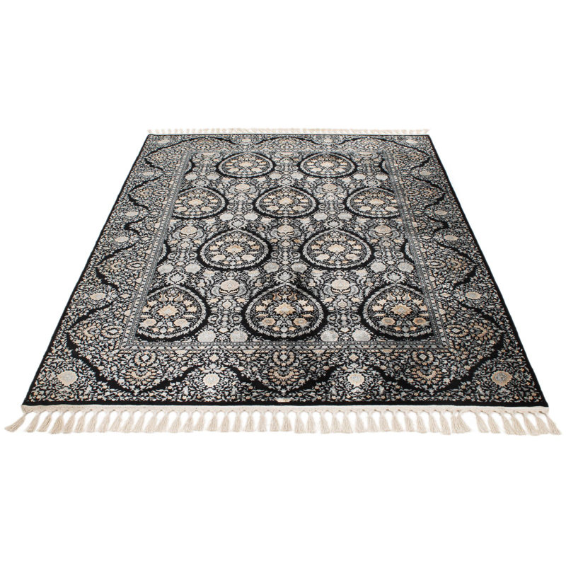 Tapis turc noir et ivoire 5 x 7