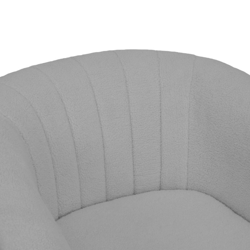Gray Polyester Blend Swivel Barrel Chair with Wood Base
