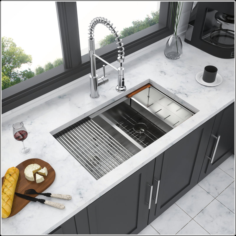 Undermount Double Bowl Kitchen Sink with 16 Gauge Stainless Steel, Deep Basins, and Modern Farmhouse Design for Efficiency and Style