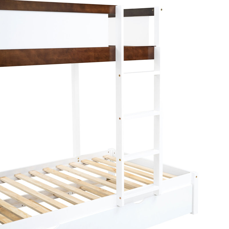 Twintwin Bunk Bed With Desk, Twin Size Trundle In White + Walnut Design Space Optimizing Storage