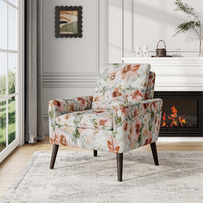 Chaise d'appoint à motif floral avec pieds en bois massif