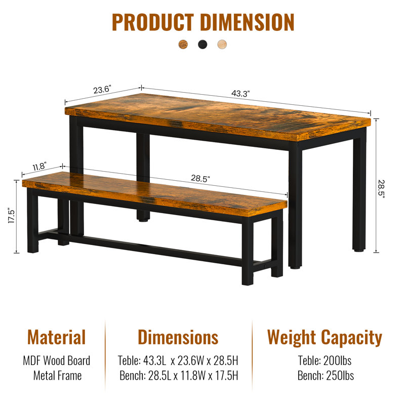 1+2 Dining Table And Chair Set, With A Pole Design For Stability And Portability, Saving Space,vacuum-formed Tabletop Paired With A Metal Support Structure,stable And Good Looking