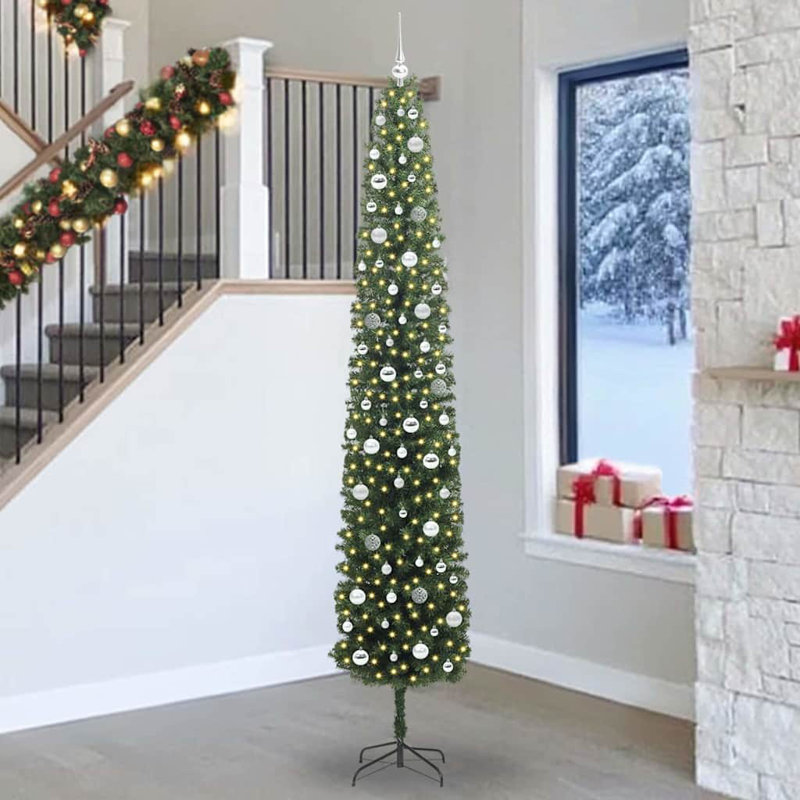 Artificial Christmas Tree with 300 LEDs with Stand, 270 cm, with 300 Leds & 120 Red Balls, Green