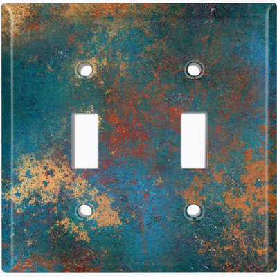 Metal Light Switch Plate Outlet Cover (Distressed Patina Copper Print - Single Toggle)