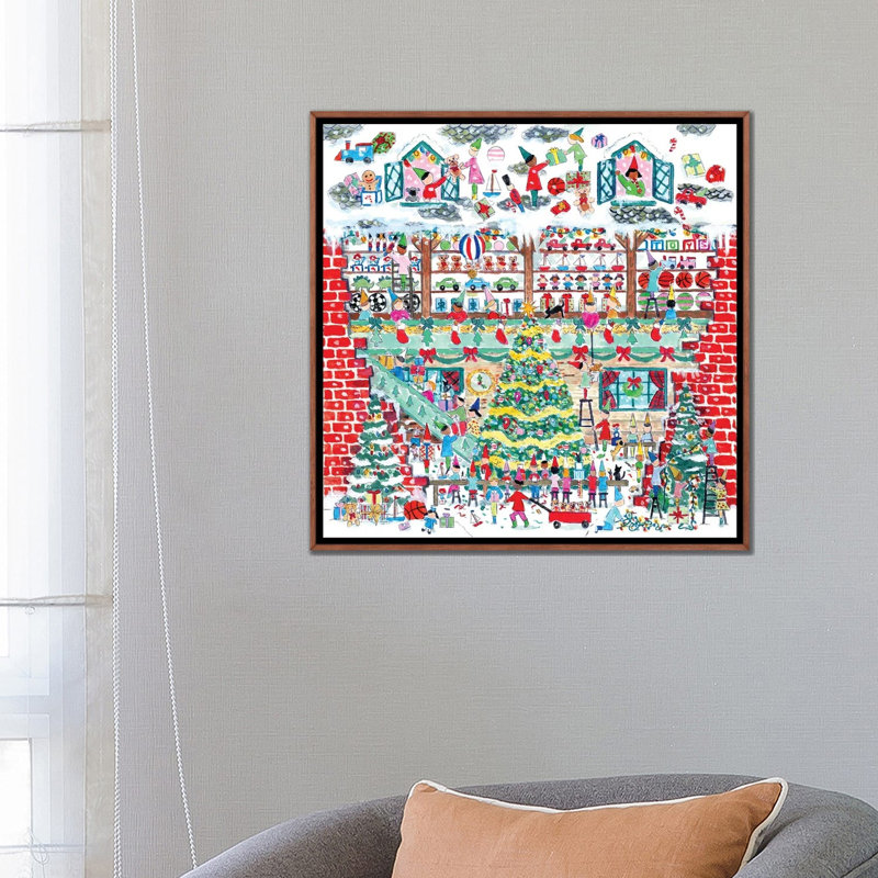 Santa's Toy Shop - reproduction d'art mural, H 26 po x l 26 po, Impression encadrée sans passe-partout, Brun