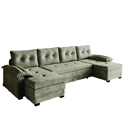 U-Shaped Sofa Couch with Removable Armrests, USB Charging Ports for Living Room or Apartment