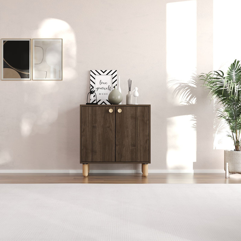 8 Pairs Shoe Storage Cabinet With Wooden Legs, Walnut