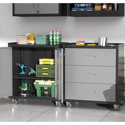 Armoire de garage mobile en métal - Rangement d'outils ultra-robuste et durable pour le désencombrement de garage, de bureau et de maison