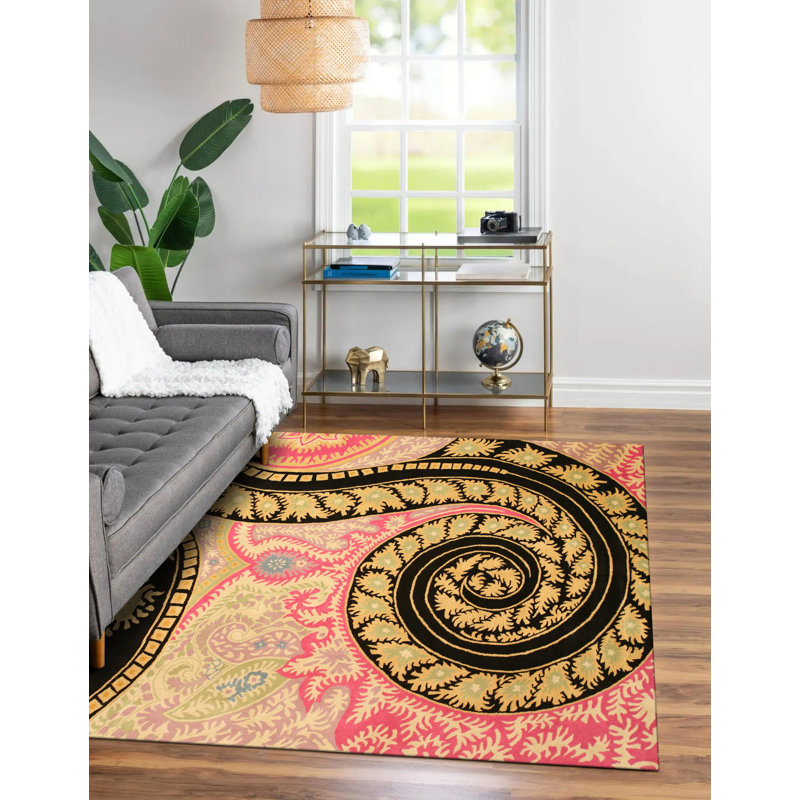 Opulent Nina Black Hand Tufted Wool Area Rug, Rectangle 7'9" x 9'9"