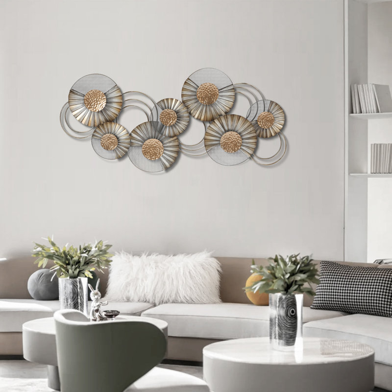 47.1" W Distressed Gray and Gold Flower Wall Decor