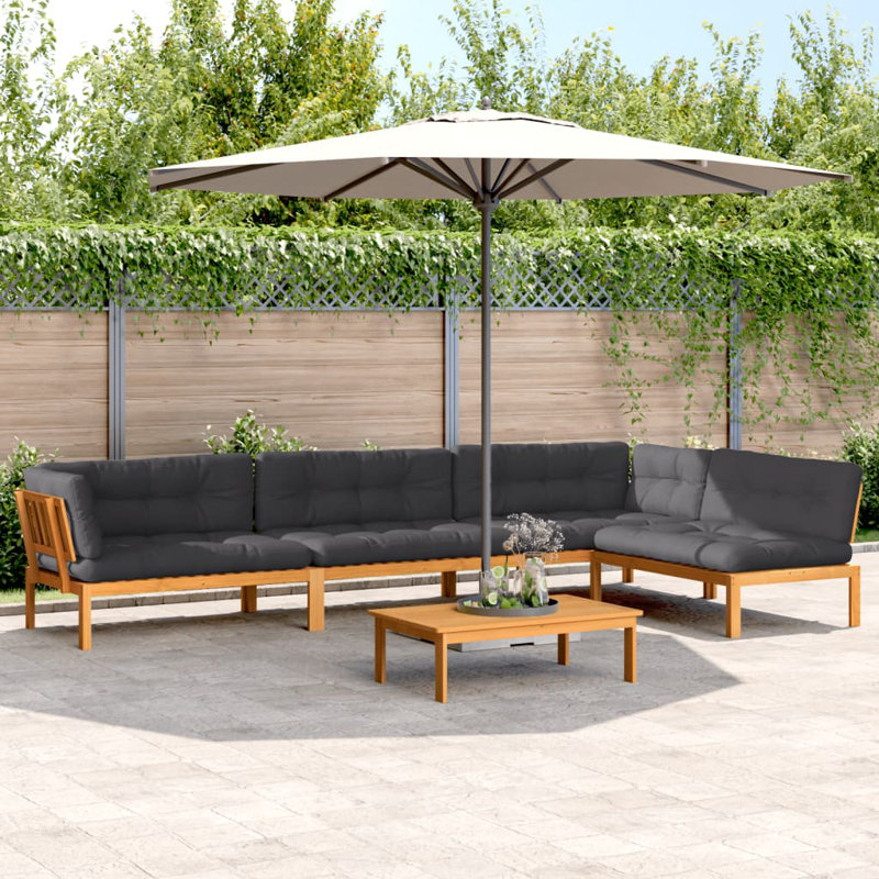 Ensemble de canapé à palette Vidaxl, bois d'acacia massif anthracite, polyester grand, Marron foncé, Anthracite