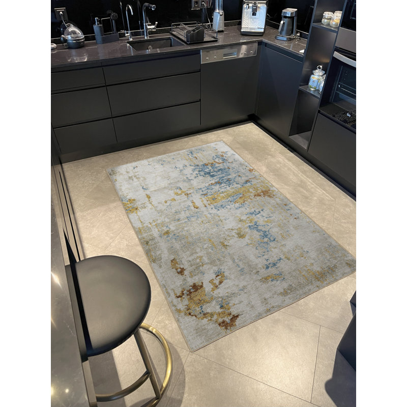 Beige-Themed Multi-Colored Abstract Patterned Creative Modern Decorative Rug, Rectangle 4'11.06" x 7'6.55"