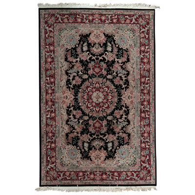 Tapis rouge / beige / noir noué à la main de haute qualité