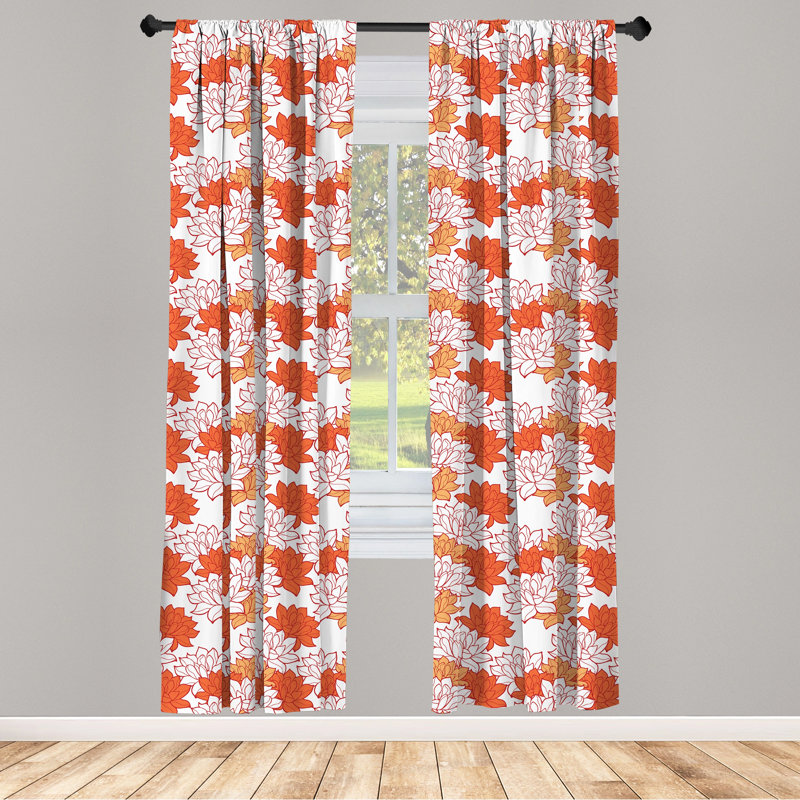 Blossoming Lotus Semi-Sheer Rod Pocket Curtain Panels, 28" x 84"