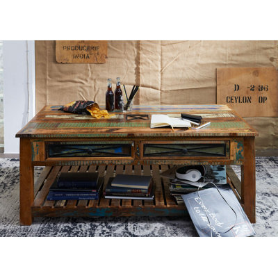Nature Of Spirit Solid Wood Four Leg Coffee Table with Storage