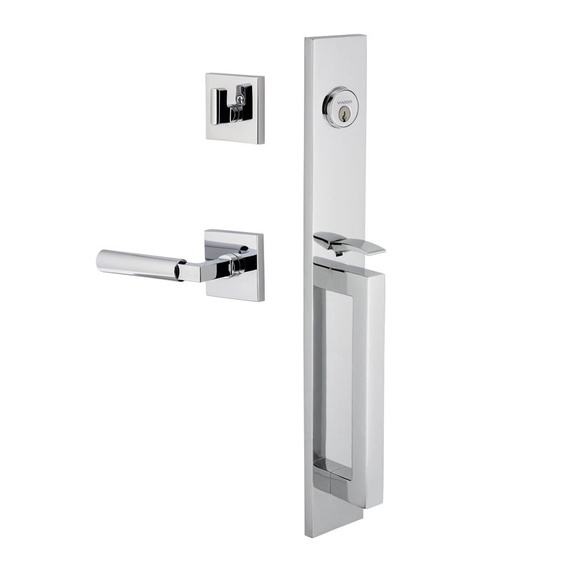 Viaggio Quadrato One-Piece Handleset With D Grip With Quadrato Rosette And Contempo Smooth Lever, Bright Chrome, Left, 2.75"