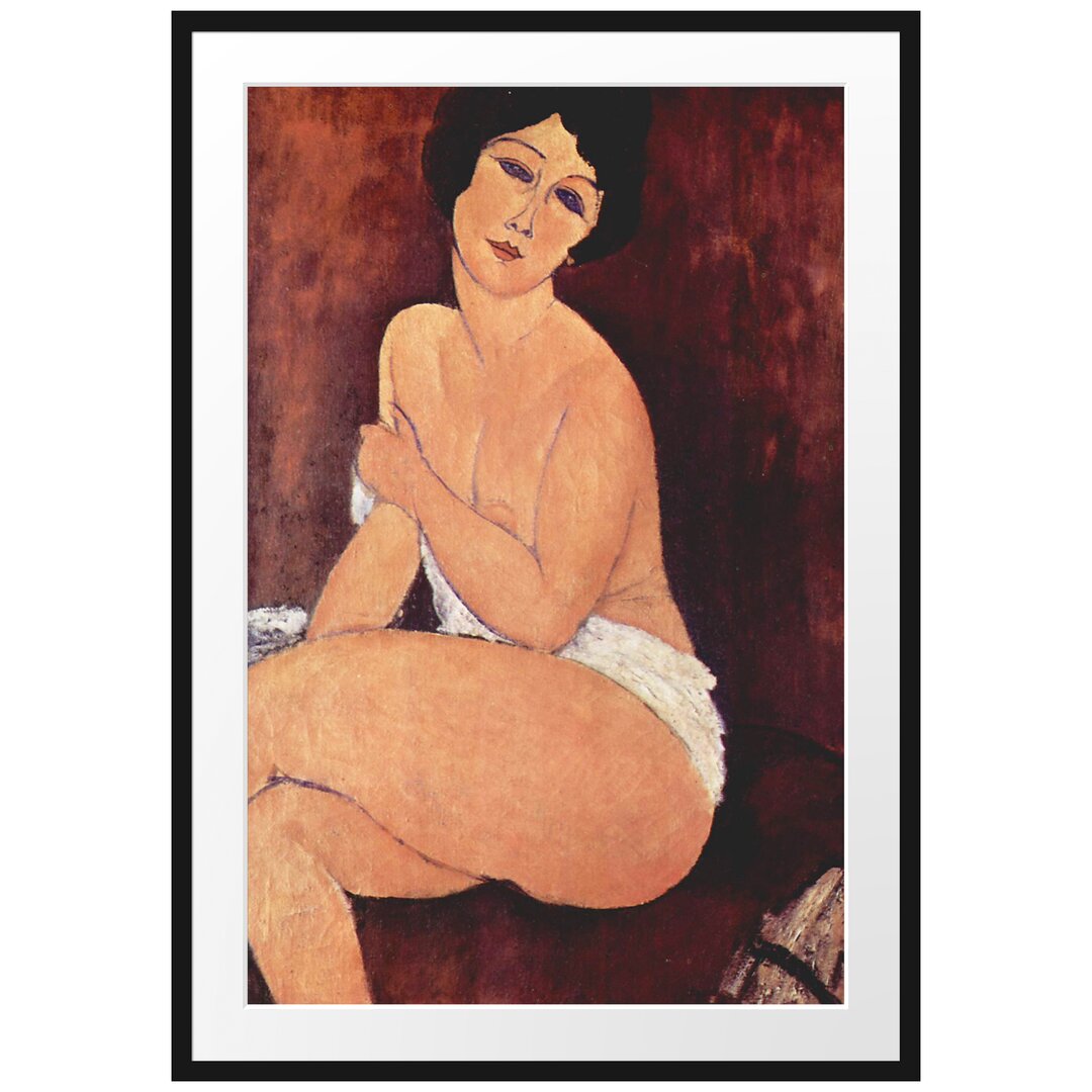 Gerahmtes Poster Sitting Nude on Divan von Amedeo Modigliani