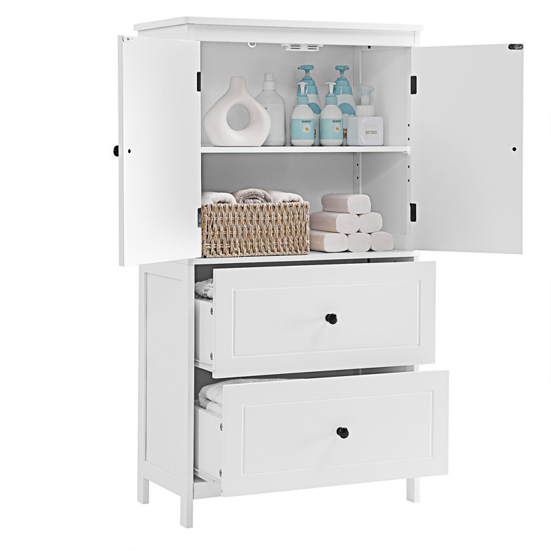 Bathroom Storage Cabinet With Adjustable Shelf And Drawers, White/Black