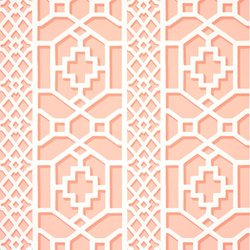 Zanzibar Trellis Wallpaper, Coral/White
