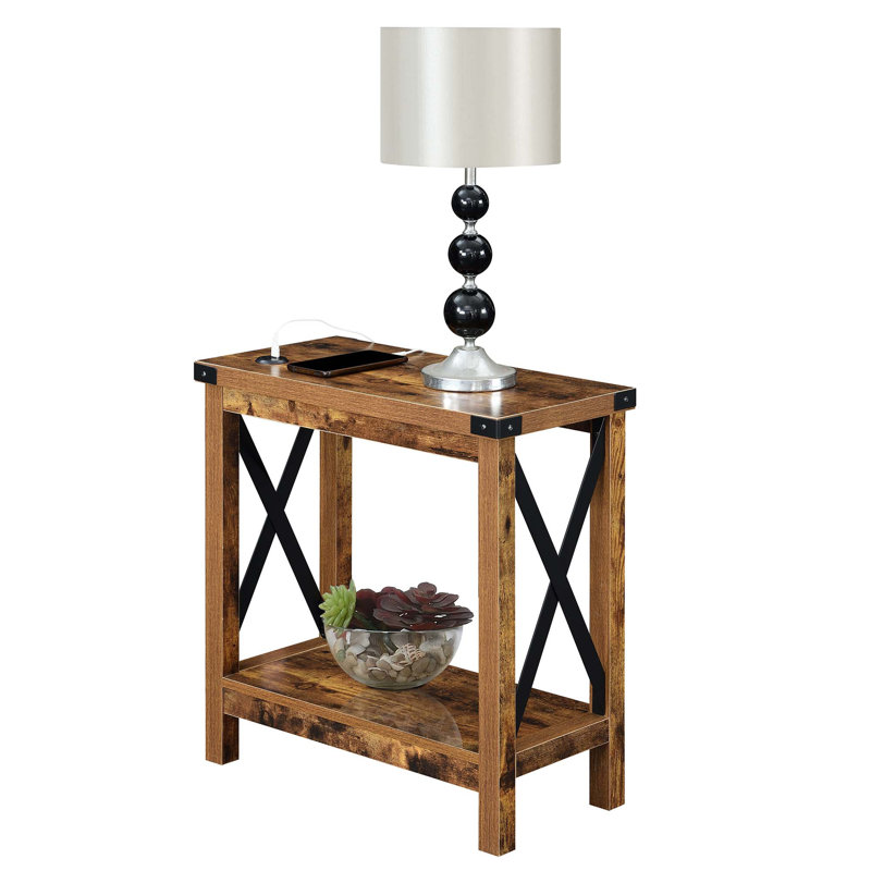 Griffen End Table and Built-In Outlets, Barnwood/Black