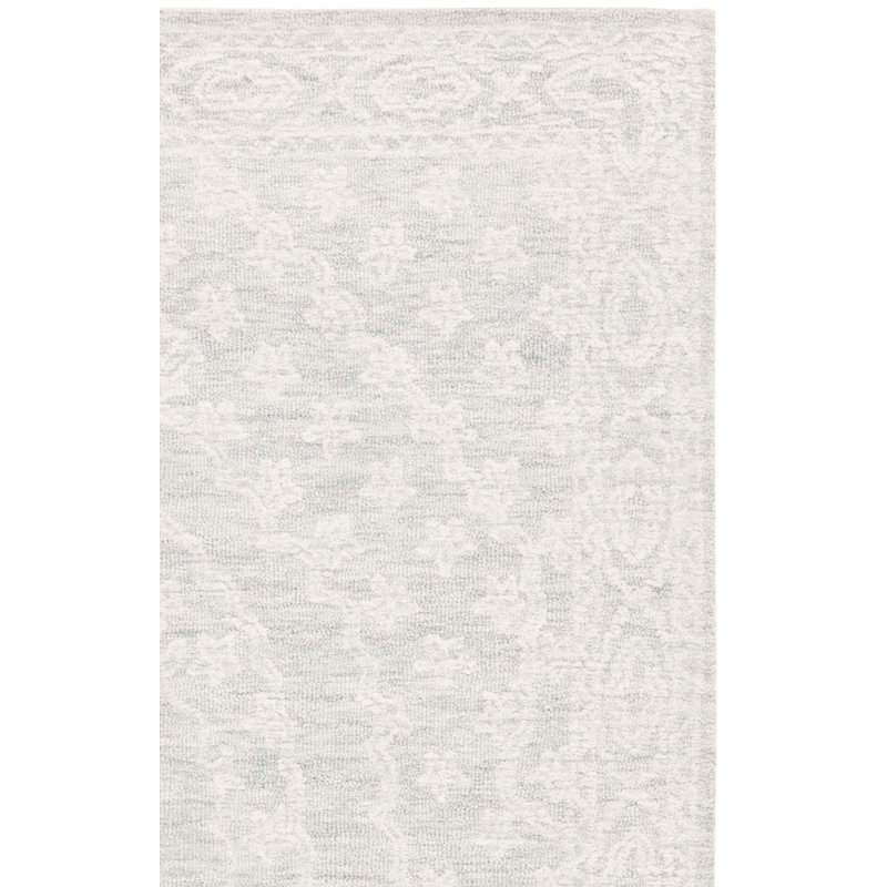 Retalic Ebony Hand Tufted Wool Cotton Floral Rug in Blue/Ivory/Light Blue, Rectangle 4' x 6'