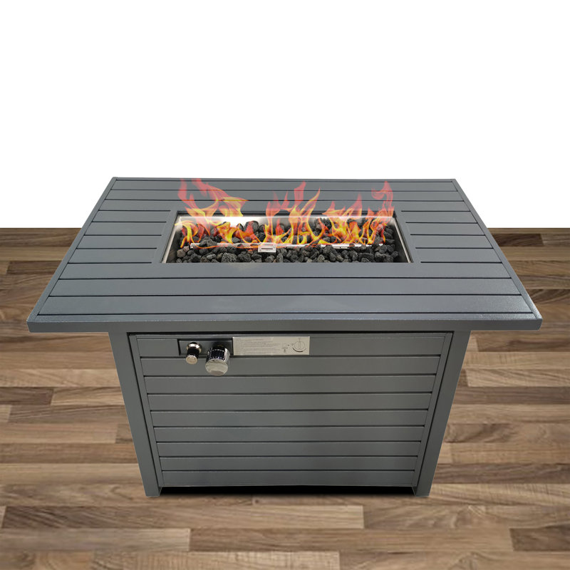 Steel Outdoor Fire Pit Table with Lid, Gray, 25" H x 20" W x 42" D