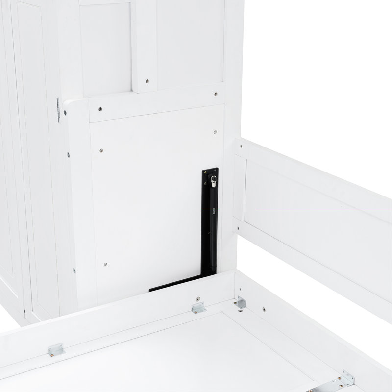 Grand lit blanc avec tablettes, garde-robe et tiroirs, meubles multifonctionnels pour économiser de l'espace dans les chambres, rangement intégré à taille ajustable, chambres d'amis parfaites pour la maison, maximisation