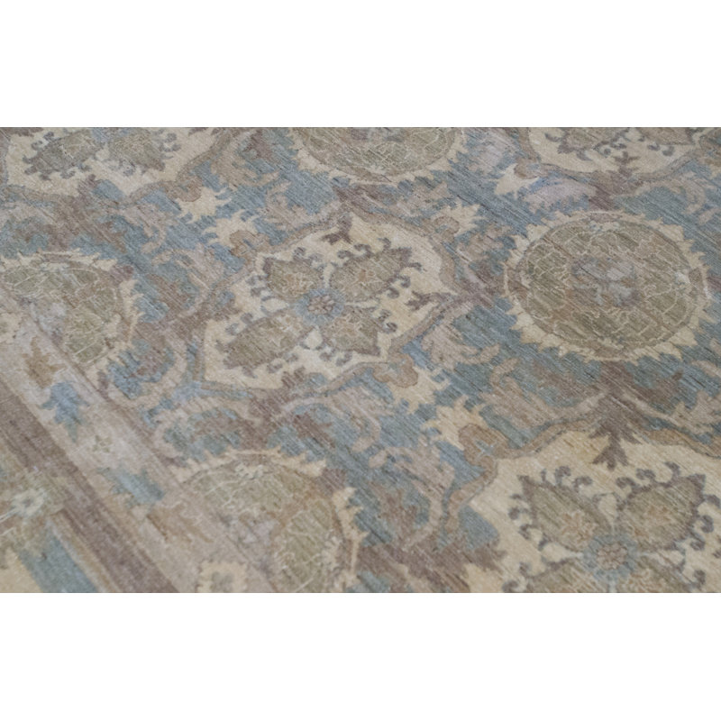 Tapis bleu clair et beige noué à la main de haute qualité Ziegler