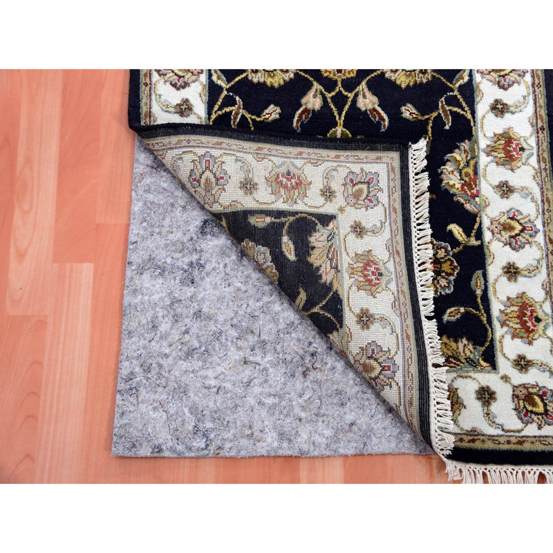 Tapis de couloir en laine noué à la main 2 pi 6 po x 10 pi noir Oyster Rajasthan CCF3F4C2C68A40F39FB57E0E17269F44